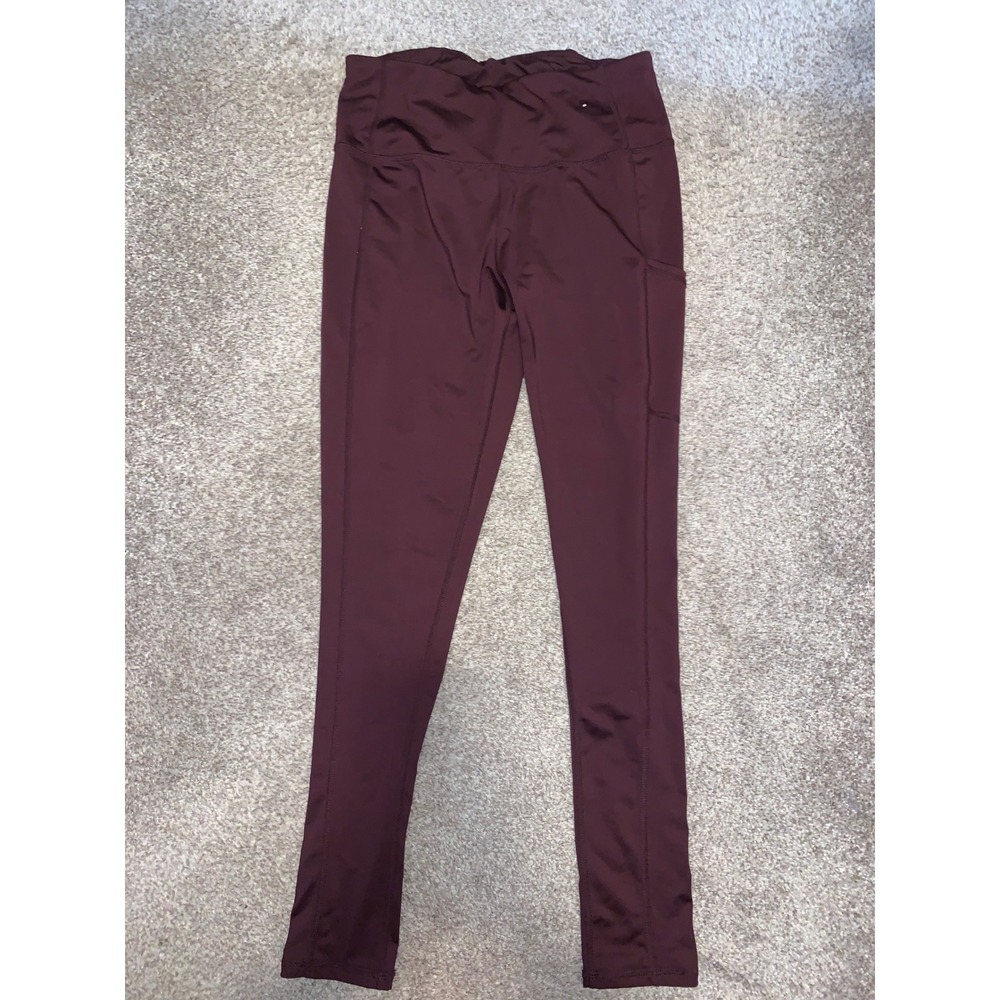 Crane Womens Performance Leggings Small Maroon Pocket Athletic Tights
